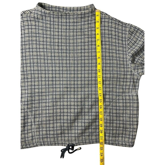 Vintage Liz & Co Drawstring Hem Knit Top with Pockets  Size L  Blue Houndstooth - Picture 5 of 11